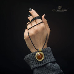 Подвес славянский Солнце. Чёрный нефрит, серебро 925, золочение.