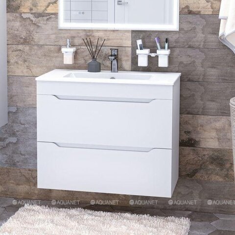 Aquanet 354887 Тумба с раковиной Практика 80 2 ящ. цв.белый глянец (354887)