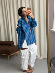 Рубашка трансформер в клетку сине-голубая