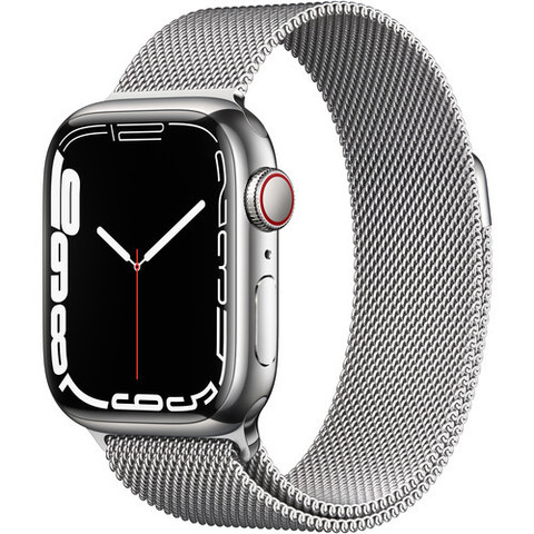 Умные часы Apple Watch Series 7 GPS + Cellular 41mm Stainless Steel with Silver Milanese Loop, миланская петля, серебристый (MKHF3, MKHX3)