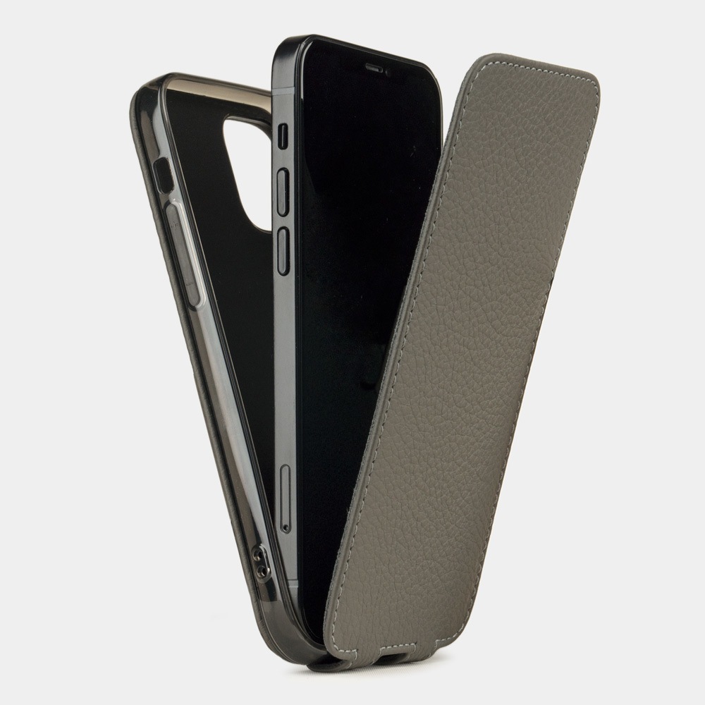 Чехол для iPhone 12 Pro Max из натуральной кожи теленка, серого цвета