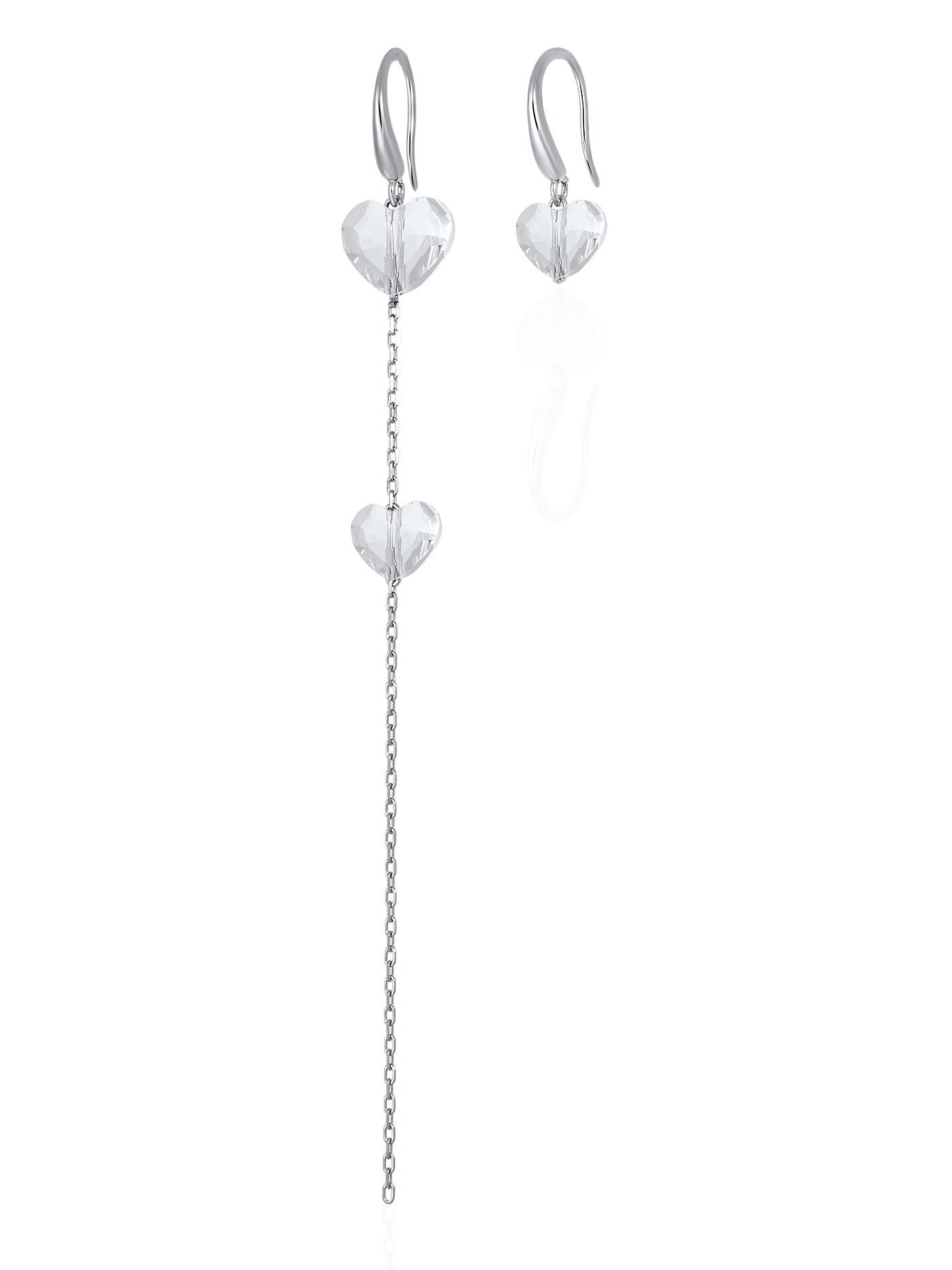 Длинные асимметричные серебряные серьги с прозрачными кристаллами Swarovski