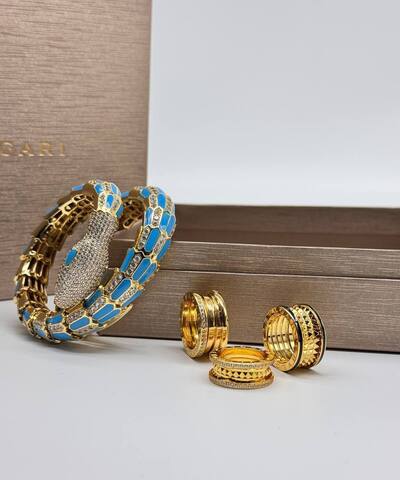BVLGARI VGOLD B. ZERO браслет змея голубой и кольцо шайба