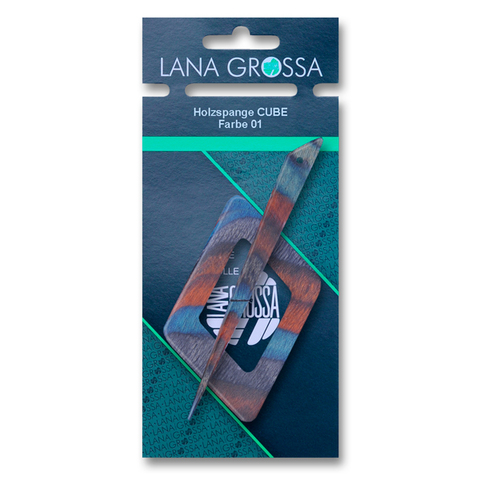 Заколка Lana Grossa для вязаного полотна, деревянная, ромб, цвет 01 - бирюзовый с коричневым