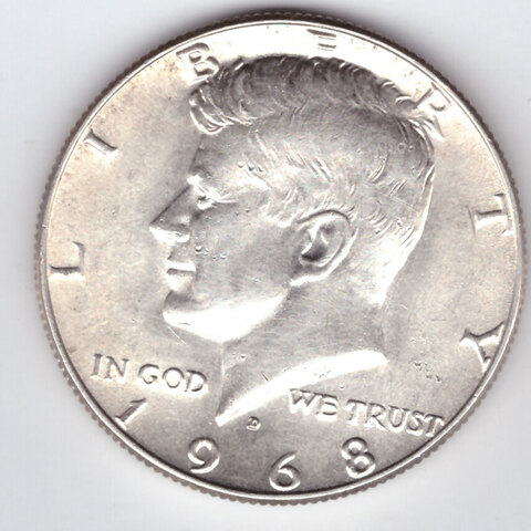 1/2 доллара 1968 (D). США (Кеннеди). Серебро AU