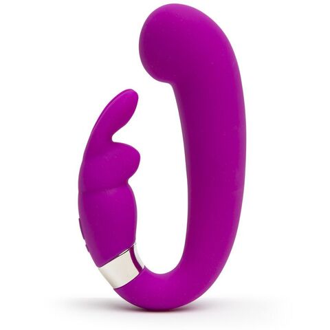 Лиловый вибратор Mini G-Spot Curve Vibe с клиторальным зайчиком - Happy Rabbit 80252