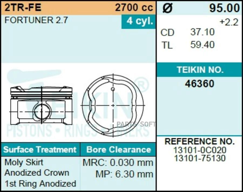 Поршень двигателя TEIKIN 46360 STD (4шт/упак)