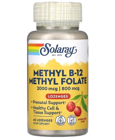 Solaray, Метил B12, метилфолат, натуральная вишня, 60 пастилок