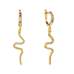 Серьги с Подвесками Змейка и Фианиты, gold