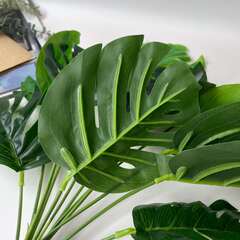 Монстера, куст 12 листьев, букет 42 см., искусственная зелень, цвет зеленый, 1 букет.