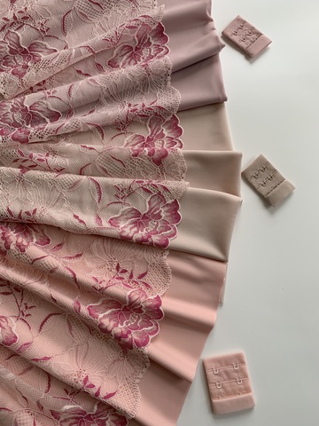 Кружево эластичное пыльно-розовое/фуксия 21 см