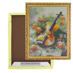 
          Алмазная мозаика Alingar, на подрамнике, с полным заполнением, (глянц) дизайн рамка, 30х40 см, 20 цветов, "Скрипка и розы"