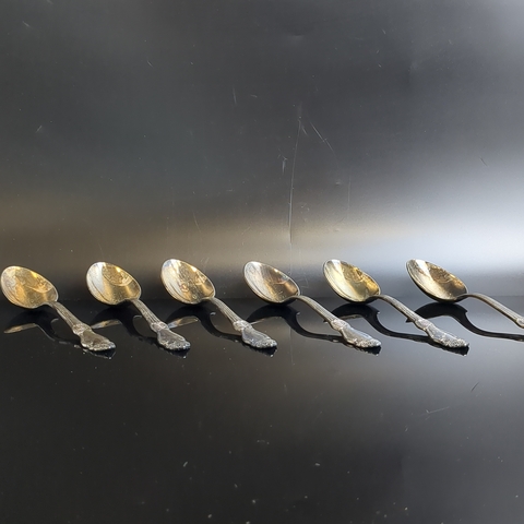 Набор чайных ложек "Серебряная роза" на 6 персон, мНЦ (медь-никель-цинк), серебрение, Кольчугинский завод цветных металлов, СССР, 1962-1990 гг.