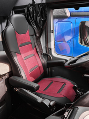 Чехлы Люкс Mercedes Actros MP3 (экокожа, черный, красная вставка (рогожка))