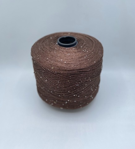 Бобинная пряжа (пр.Италия),Linette Pailletes, 450/100гр, 80% Лен, 20% Полиэстер(пайетка), цвет-Коричневый+пайетка. арт.36741