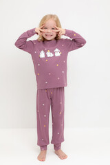 пижама  для девочки  К 1621/темная орхидея,полянка