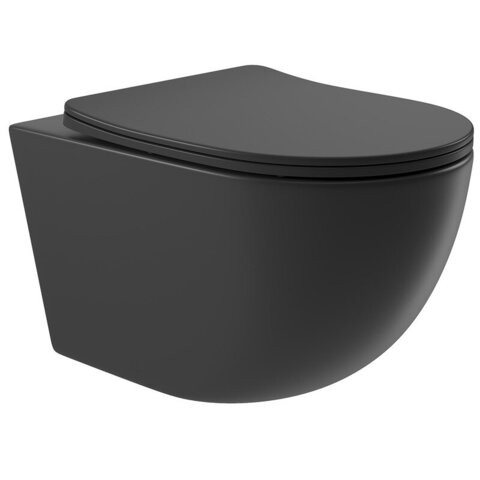 Aqueduto OVO0140 AQD OVO Унитаз подвесной 525*360 безободковый, сиденье с микролифтом, черный матовый