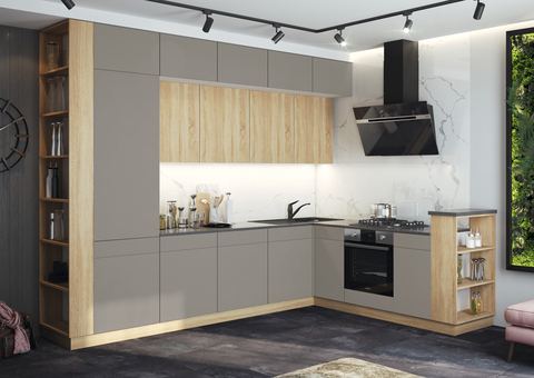 Кухня Техно-5 3,2*2,24м (490) (Сонома/Браш Текстура Грей, Белый (Кастилло темный))