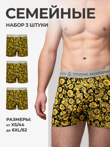 Комплект из 3-х семейных трусов - «Жёлтая хохлома»