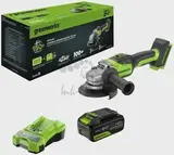 Угловая шлифовальная машина аккумуляторный Greenworks GD24AG, 24V, б/щет, 125 мм, 10500 об/мин, 1x4Ач, ЗУ, кор (3200207CUB)