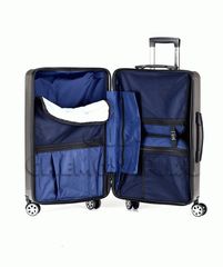 Чемодан SunVoyage черный с платиновыми полосками (S+) раскрытый