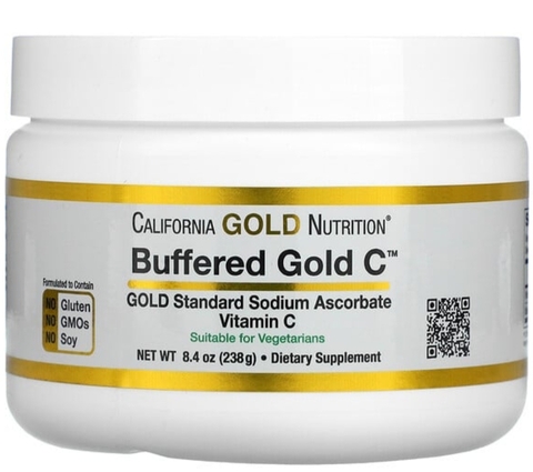 California gold nutrition, Buffered Gold C, некислый буферизованный витамин C в форме порошка, аскорбат натрия, 238 г (8,4 унции)