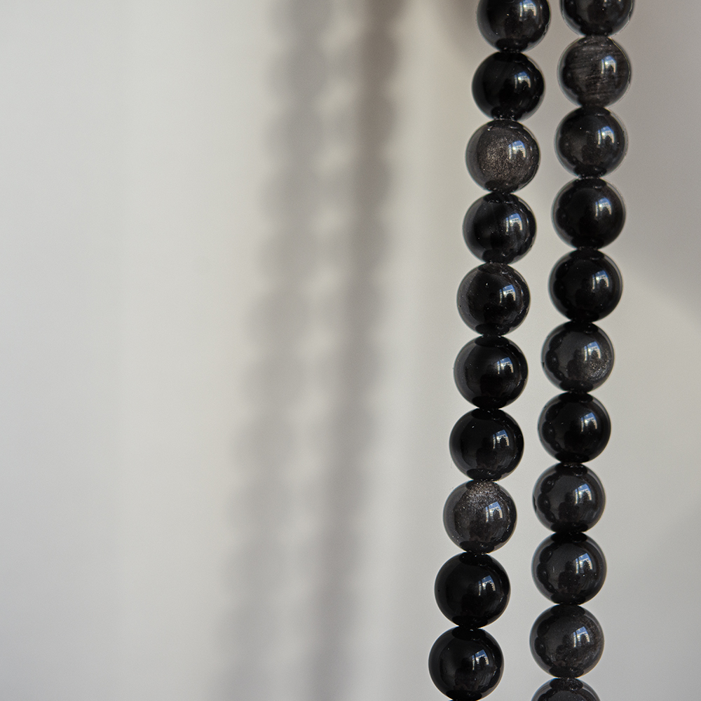 Серебристый обсидиан, 10,5мм, бусины в форме шара