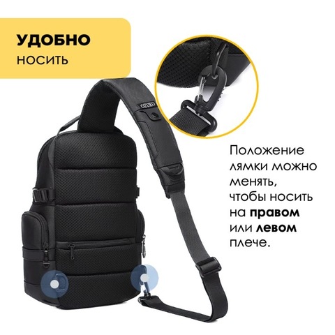 Картинка рюкзак однолямочный Ozuko 9808 Black - 4