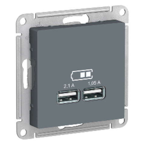 Розетка USB, 5В, 1 порт x 2,1 А, 2 порта х 1,05 А. Цвет Грифель. Schneider Electric AtlasDesign. ATN000733