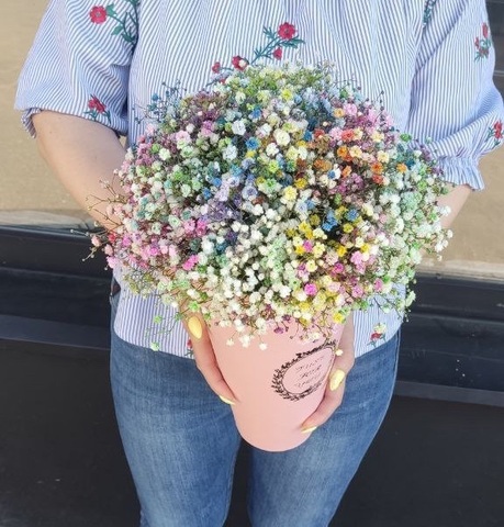 Облако цветной гипсофилы в высокой коробке