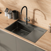 Lemark 9936151 KEZADRA 780L Мойка кухонная с крылом из нерж.стали (чаша слева) цвет:графит в комплекте крепеж, арматура сливная с прямоуг.переливом, сифон