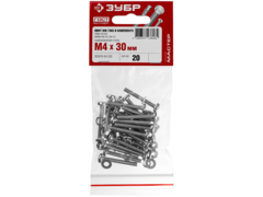 ЗУБР DIN 7985, M4 х 30 мм, цинк, 20 шт, винт с гайкой и шайбами (303476-04-030)