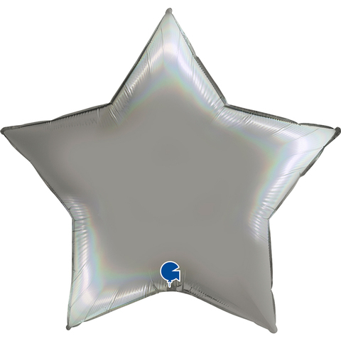 Воздушный шар звезда большая, Платиновое серебро, голография, 91 см