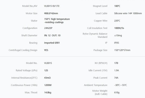 T-Motor VL8015 KV170