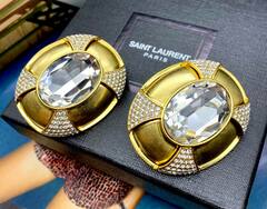 27062- КРУПНЫЕ СЕРЬГИ клипсы овальные из латуни YSL