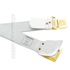 Купить белый ремень Герб РФ - Магазин тельняшек.ру 8-800-700-93-18Ремень кожаный парадный Белый с латунной пряжкой Герб РФ в Магазине тельняшек