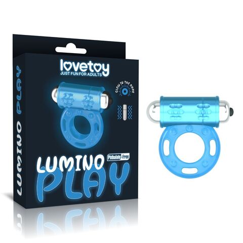 Голубое, светящееся в темноте эрекционное виброкольцо Lumino Play Vibrating Penis Ring - Lovetoy LV343215