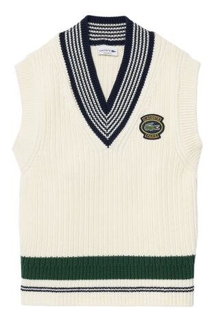 Женская теннисная жилетка Lacoste Heavy Knit Badge Tennis Sweater - white/navy blue/green