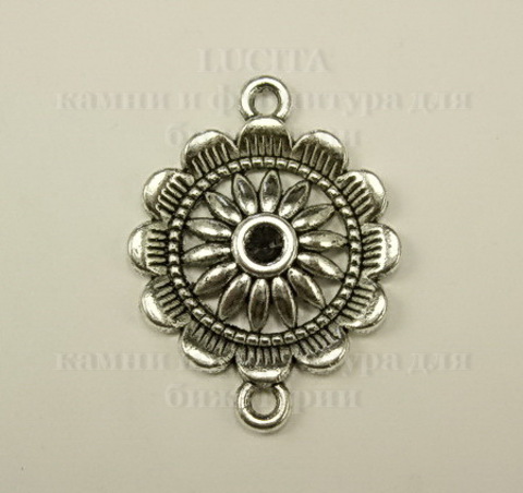 Коннектор - цветок  (цвет - античное серебро) (1-1) 29х22 мм ()