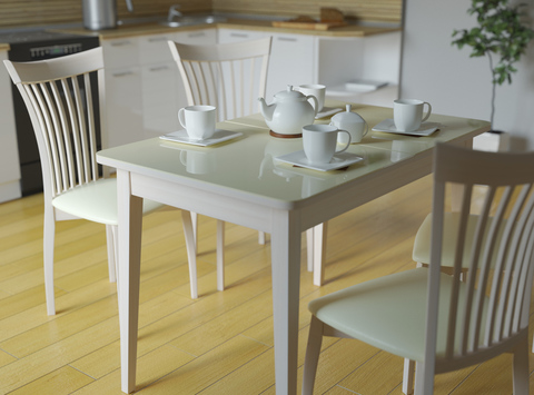 Стол для кухни и гостиной Kenner 1100M обеденный (кухонный), раздвижной, стеклянный, венге - белый глянцевый