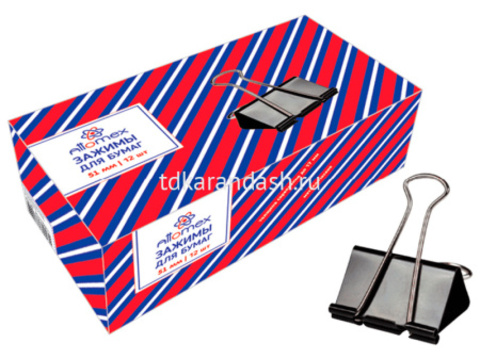 Зажим для бумаг 51мм 12шт. черный, в картонной коробке