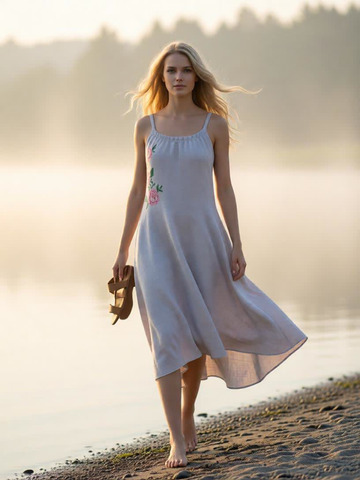 Серафима. Сарафан льняной ассиметричный с вышивкой CS-1686