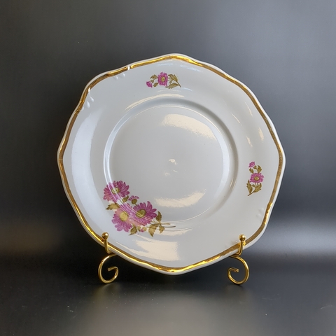Тарелка для сервировки фарфоровая Дулево ФЗ, цветы, золочение, винтаж СССР 1968-1991 гг