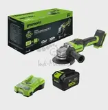 Угловая шлифовальная машина аккумуляторный Greenworks GD24AG, 24V, б/щет, 125 мм, 10500 об/мин, 1x8Ач, ЗУ, кор (3200207CUH)