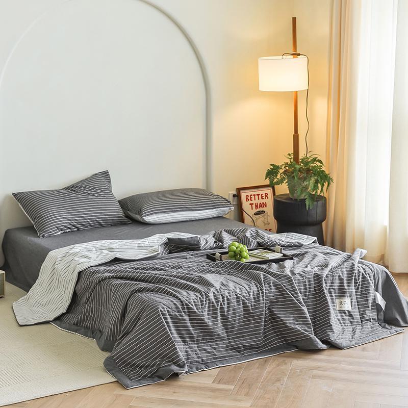 Постельное белье с летним одеялом, Хлопок двуспалка Серая полоска