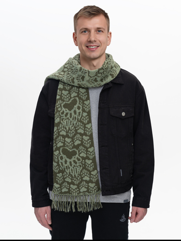 Шарф «Медвежий След» цвета хаки (С бахромой)