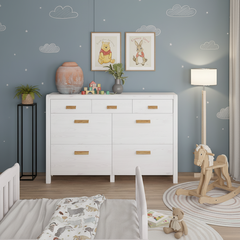 Комод Мадейра белый воск 7 ящиков из массива сосны, 131х39х100 см