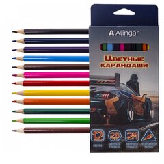 
          Карандаши цветные Alingar 12 цв., "Гоночная машина" деревянные, трехгранные, заточенные, грифель 2.8 мм, картон. уп., европодвес