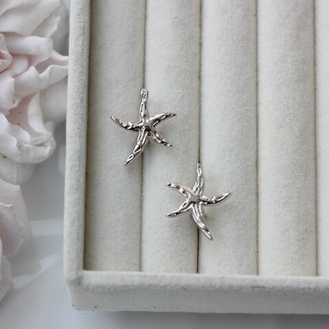 Швензы Морские звезды 19*21 мм с английским замком, родий, Ш118