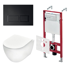 TECE K401204WCR TECEspring Base Комплект 4 в 1 инсталяция, панель смыва с прямоугольными кнопками, черн. мат., унитаз модель R фото